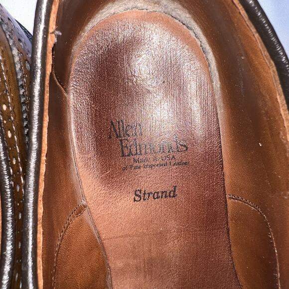 Allen Edmonds Strand Shoes Mens Size 9 Brown Leather Wingtip Oxford Dress Church - Picture 9 of 11